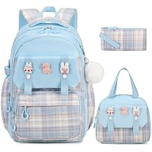 DIGOBAY Backpack for Girls, 3PCS Kids Girls Backpacks with Lunch Bag Pencil Case for School, Cute Bookbag Teens Backpack for Kindergarten Preschool Elementary Middle School, Blue