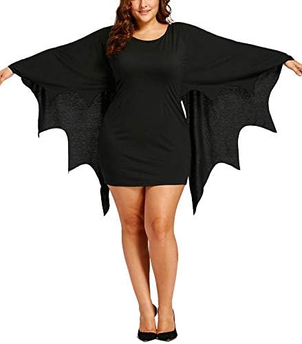 Womens Plus Size Bat Wing Sleeves T Shirt Dress Casual Flowy Tunics Tops Scoop Collar Tees Halloween Costumes