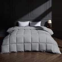 puredown Goose Feather Down Fiber Comforter Oversized King Size, All Season 100% Cotton Duvet Insert Medium Warmth, Cloud Soft Hotel Luxury Collection Bedding Comforters Grey 116"x98"