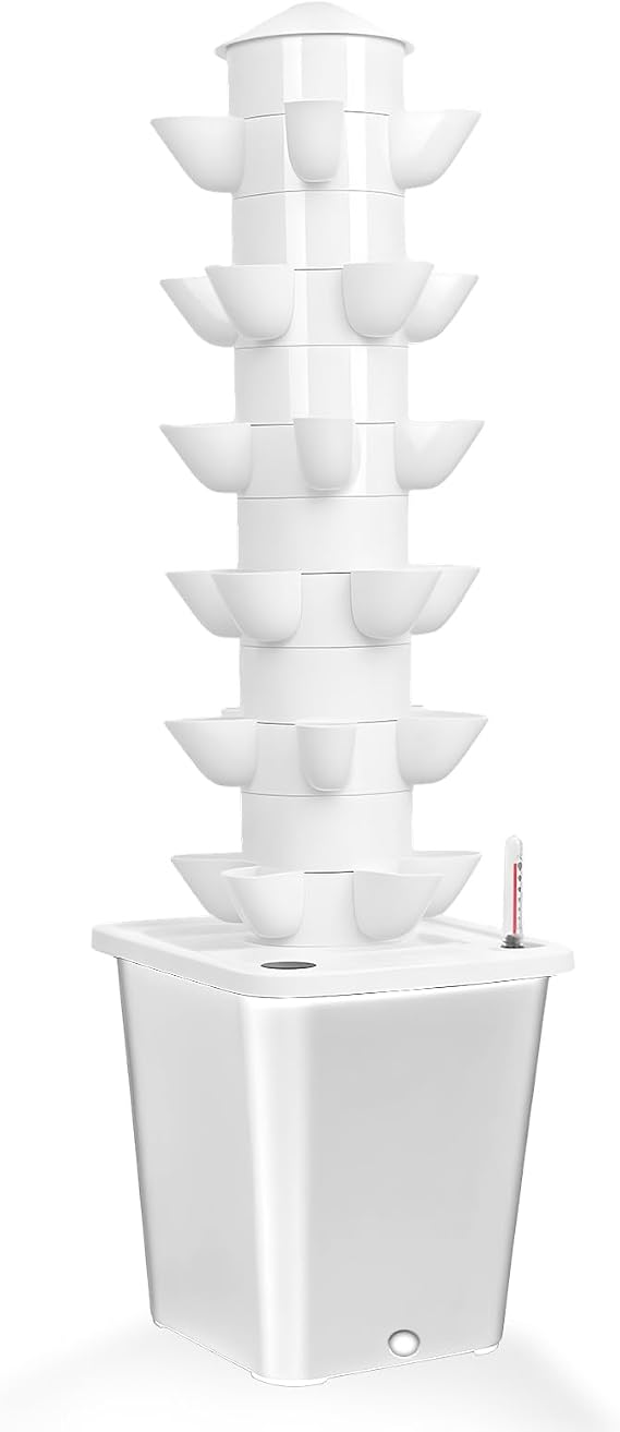 Space Saving Aeroponic Hydroponic Tower Kit: Hydroponics Growing System for Indoor Garden, 6-Layer Vertical Planter with 30 Plants Capacity 10L Tank, Sustainable Soilless Cultivation for