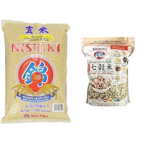 Nishiki Premium Rice Bundle - 15-Pounds Brown Rice & 2 Pound 7 Grains Mix