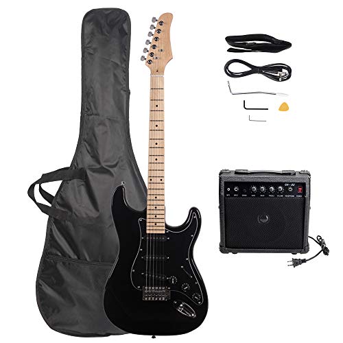 39 Right Handed Full Size Electric Guitar for Music Lover Beginner with 20W Amp and Accessories Pack Guitar Bag Black