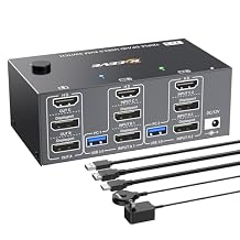 HDMI Displayport KVM Switch 3 Monitors 2 Computers 8K@60Hz 4K@144Hz,3 Monitor KVM Switch 2 Computers for 2 PC Share 3 Monitor and 4 USB3.0 Devices,Triple Monitor KVM Support Extended and Mirror Mode