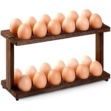 PEKER Wooden Egg Holder, 2-Tier Countertop Egg Rack, 24-Egg Capacity (Paulownia Wood), Farmhouse Kitchen Organizer for Fresh Eggs