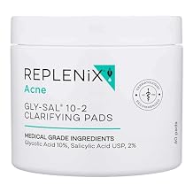 Replenix Gly-Sal Clarifying Acne Pads, 60 Count, Medical-Grade 10% Glycolic Acid & 2% Salicylic Acid Exfoliating Pads for Acne-Prone Skin, Help Clear Blemishes & Refine Pores, Non-Oily