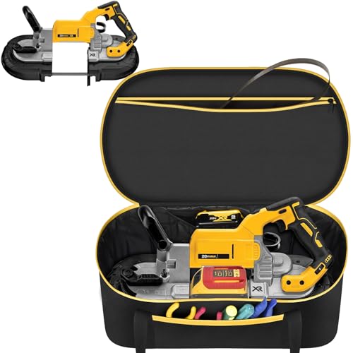 Storage Bag for DEWALT DCS374B 20V MAX Band Saw - Custom Fit Organizer with Accessory Pockets for Bare Tool, Blades, Batteries & Charger Case Only-Yellow Zipper
