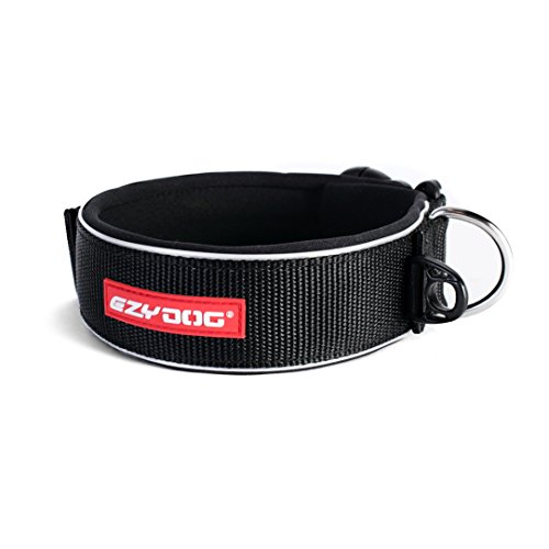 EzyDog Neo Classic Wide Neoprene No Stink Waterproof Dog Collar for Large Dogs - Reflective for Nighttime Safety and Padded for Comfort - Superior Durability and Easy to Clean Large, Black