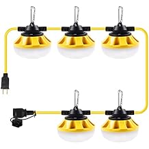 50W Construction Lights, 50-Feet Work Light with 5 Medium Base Sockets E26, Indoor, Outdoor, String Lights Construction, Temporary Lighting for Job Sites, in Attics, Basements