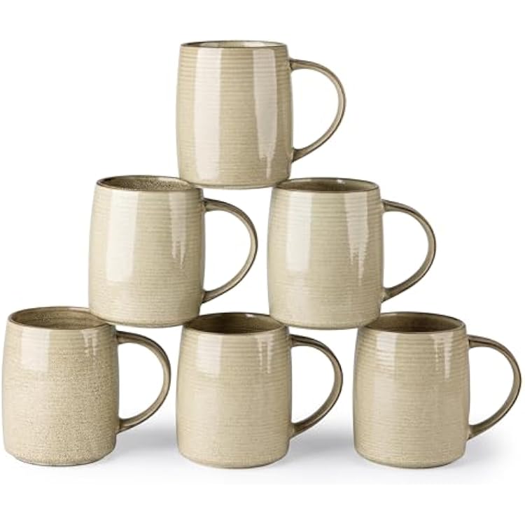 GBhome Large Coffee Mugs Set of 6, 18oz Handmade Ceramic Coffee Mugs Set with Gradient color for LatteTeaBeerHot Cocoa, Dishwasher & Microwave Safe, Khaki