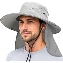PFFY Sun Bucket Hats for Men Women Fishing Hat UV Protection Wide Brim Beach Safari Hat with Neck Flap