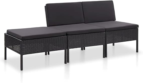 3-Piece Modular Garden Lounge Set Black PE Rattan Large Outdoor Furniture with Comfortable Cushions Weather-Resistant Patio Seating for Relaxation and Entertaining