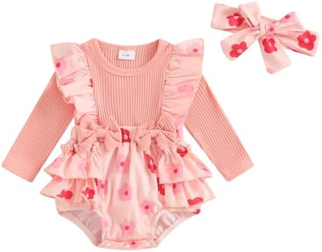 Fall Baby Girl Clothes Newborn Onesie Ruffle Romper Dress Long Sleeve Floral Bodysuit Jumpsuit Winter Outfit