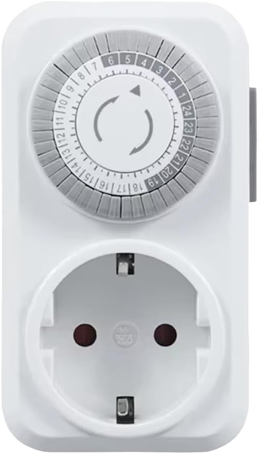 Timer Switch, 24 Hour Cycle Switch, Mechanical Timer, Automatic Shut-off with Overload Protection, EU Plug, High Power, 16A