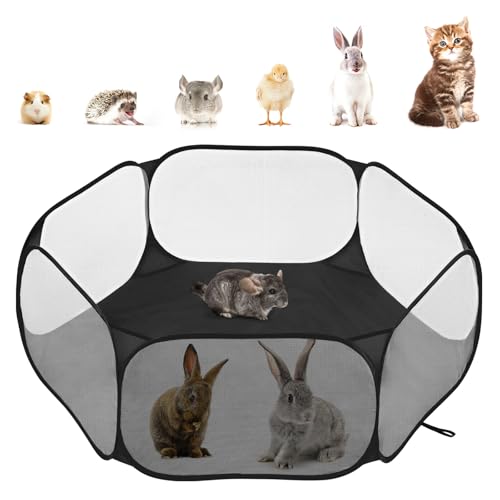 Pawaboo Small Animals Playpen, Waterproof Small Pet Cage Tent with Strong Steel Wire Frame, Portable Outdoor Yard Fence for ChickKittenPuppyGuinea PigRabbitsHamsterChinchillas, Black