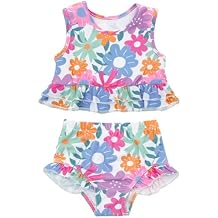 ALVABABY 5-6T Toddler Girls Two Pieces Swimsuit,Reusable Toddler Swimsuit,Infant Bathing Sleeveless Tankini Swimwear ST-F06-5-6T