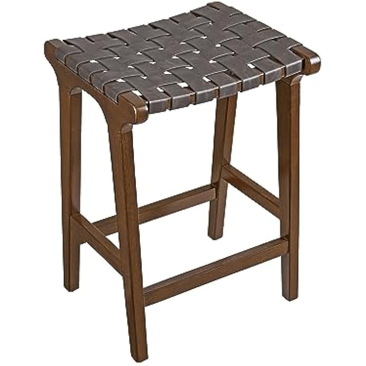 Ball & Cast Leather Woven Counter Stools Backless Weave Bar Stool Chair Counter Height, Dark Grey