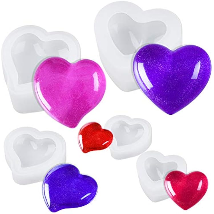NiArt Valentines Day Epoxy Resin 3D Heart Shape DIY Casting Art Craft Soft Silicone Molds 5 Shapes Shiny Multifunctional Handmade Tool Agate Jewelry Pendant Home Decor Soap Candle Clay Glossy Surface
