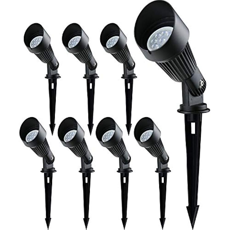 4W LED Landscape Lights Low Voltage Landscape Lighting Spotlights GL106-BKLED8 ACDC 12V Warm White Waterproof for Driveway,Yard, Lawn,Patio,Walls,Trees,Flags,Outdoor Light Black, 8 Pack
