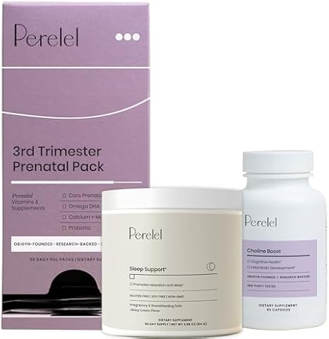 Perelel Birth Prep Bundle, 3rd Trimester Prenatal Vitamin Pack, Sleep Support, Choline Boost