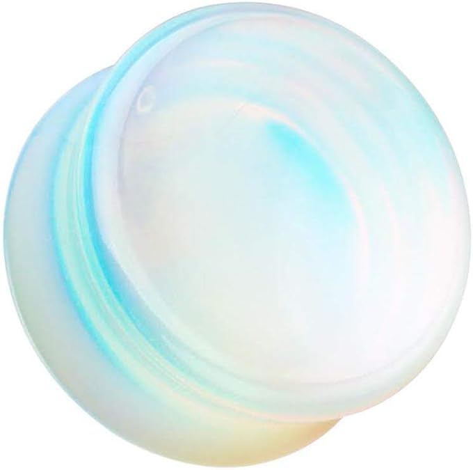Covet Jewelry Concave Opalite Stone Double Flared Ear Gauge Plug