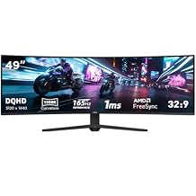 49 Inch Ultrawide Curved Gaming Monitor, Dual QHD 51201440 32:9, 165Hz 1ms, HDR, G-Sync & FreeSync Compatible, 1500R VA Display, Low Blue Light, HDMI & DP, Height Adjustable, VESA Mountable