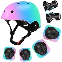 Color Gradient Adjustable Kids Bike Helmet with Knee & Elbow Pads Set | Multi-Sport Safety Gear for Boys & Girls Ages 5-14 | Skateboarding, Scooters, Roller & Inline Skating, Longboarding