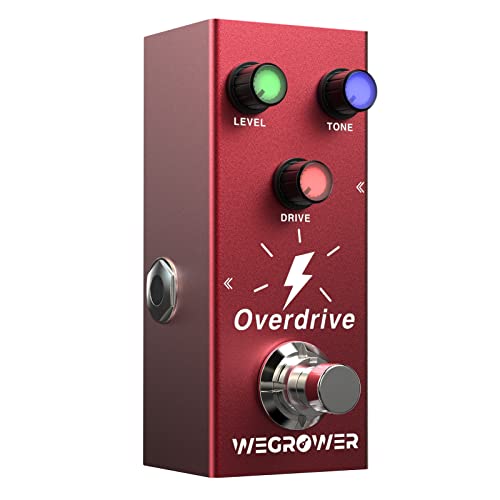 Overdrive Guitar Pedal, True Bypass DC 9V Mini Single Effect Pedals for Electric Guitars with Color LED Buttons Easy to Use in Dark Environment