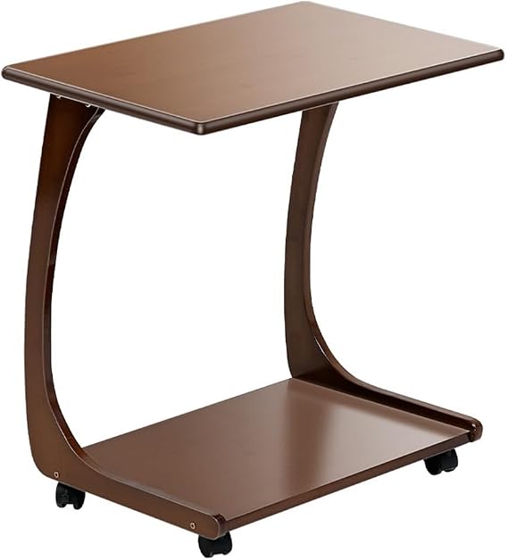 Solid Wood End Table with Rolling Wheels, C Shaped Side Table, TV Tray Table, Bed Table Rolling Tray with Storage, Couch Table That Slide Under for Small Space, Living Room, Bedroom ( Size : 60cm )