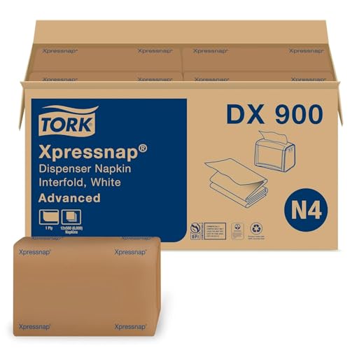 Tork Xpressnap White Dispenser Napkins N4 Advanced Interfold 1-Ply for Hygienic Dispensing 12 Packs of 500 6000 Total - DX900