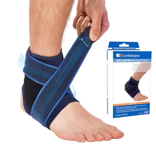 Ankle Brace with Adjustable Compression Strap and Supportive Stays for Weak Sprained Ankle, Chronic Ankle Pain, Sports Injury Recovery SM