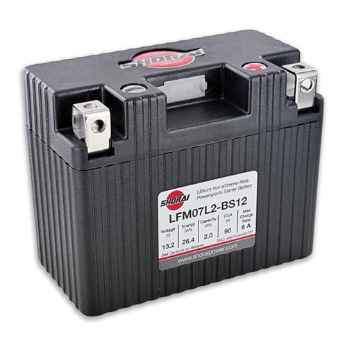 Shorai LFM Lithium-Iron LiFePo4 Starter Battery wBMS, LFM07L2-BS12, 2.0Ah 13.2V, 26.4WHr, L Type, Case 2