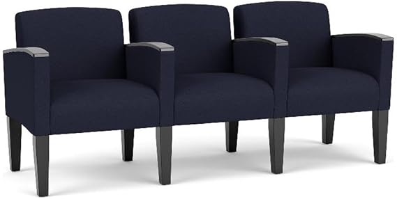 Belmont Lounge Reception 3 Seat Tandem Seating/Black Steel Legs/Navy Blue