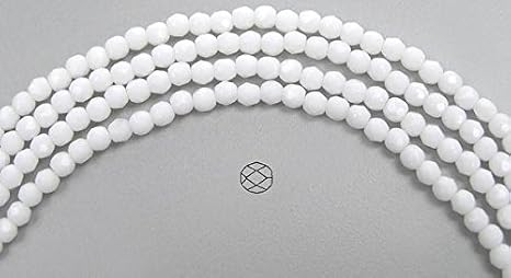 3mm (135 Beads) White Opaque Czech Fire Polished Round Faceted Glass Beads, 16 inch Strand