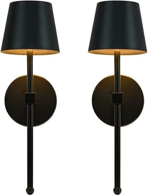 Wall Lamp, Rechargeable Wall Sconces Set of 2, Dimmable Indoor Lights 3 Colors(Black)