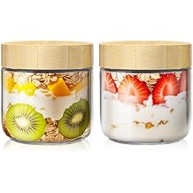 2 pack 10oz Overnight Oats Containers with Bamboo Lids, Glass Jars with Airtight Lids for Meal Prep, Wide Mouth Mason Salad Jars, Glass Food Storage Container for Yogurt Chia Snacks Spice Sugar