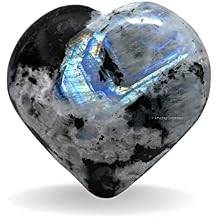 Amazing Gemstone Rainbow Moonstone Crystal Heart Palm Stone - Pocket Massage Worry Stone for Natural Body Chakra Balancing, Reiki Healing and Crystal Grid