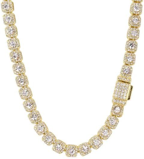 Techno Pave Mens 22-Inch Fully Iced-Out Cluster Chain Hip-Hop Necklace, Sparkling Statement Jewelry, Trendy Gift for Him