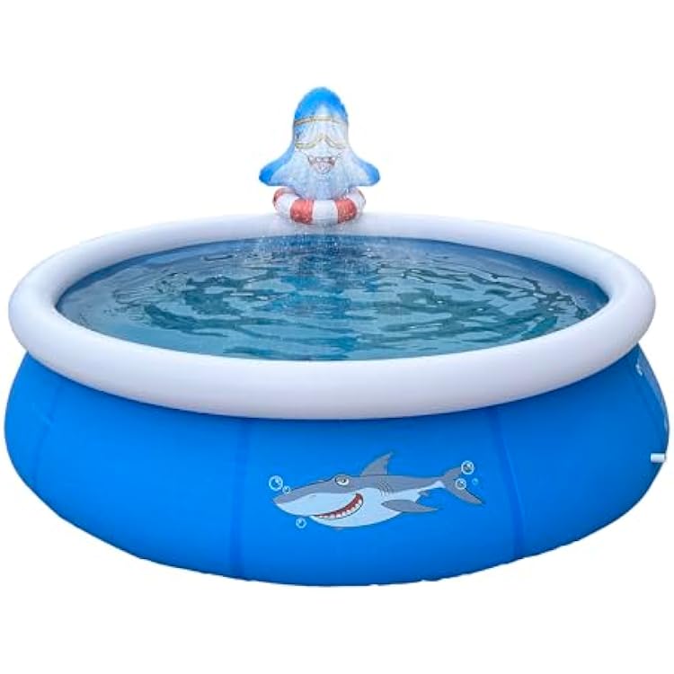 DIMAR GARDEN 10ft x 30in Inflatable Swimming Spray Pool, Outdoor Round Air Top Ring Shark Pools