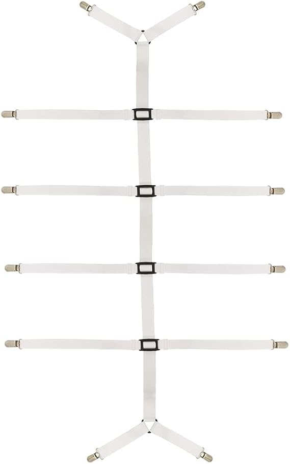 Bed Sheet Straps Adjustable Crisscross Sheet Clips Suspenders to Keep Your Bed Tidy (White)