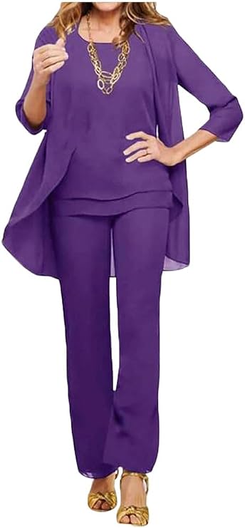 3 PC Chiffon Mother of The Bride Pants Suits Wedding Guest Outfit Formal Evening Dress Wedding Party Outfit