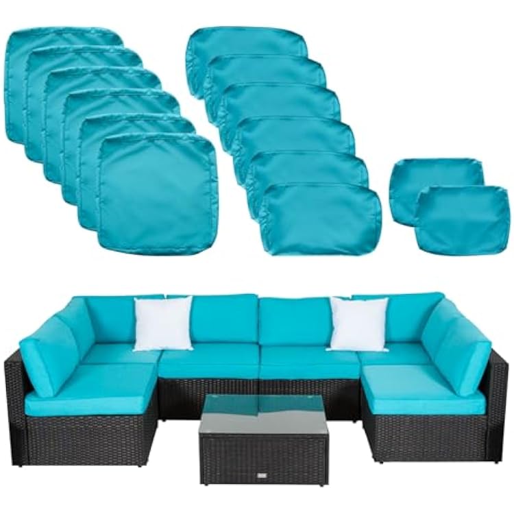 7 PCs Outdoor Patio Wicker Sofa Chair Washable Cushions Pillow Replacement Covers for Seat and Back, Turquoise