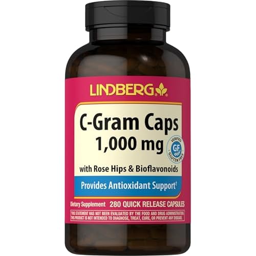 Lindberg Vitamin C 1000mg | with Bioflavonoids and Rose Hips | 280 Capsules | Non-GMO, Gluten Free Supplement