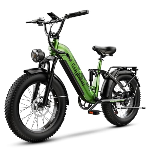 Electric Bike for Adults 1400W Peak, 48V 20AH960WH Removable Battery, 20x4 Fat Tire Full Suspension 80 Miles Range Step-Thru 30MPH Hunting Ebike, 7-Speed Dual Brakes Electric Bicycle Green
