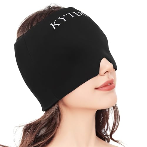 Migraine Relief Cap Gel Ice Head Wrap - Hot & Cold Therapy Soothing Headache Hat Ice Pack Mask, Headache Relief Wrap for Tension, Stress, Hangover &Puffy Eyes Black
