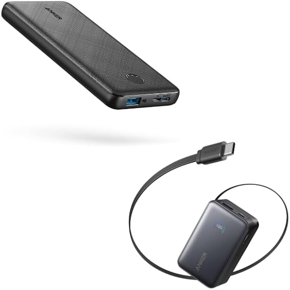 Anker Power Bank(PowerCore 10K),Compact Travel-Ready 10,000mAh Nano Power Bank, 10,000mAh Portable Charger with 2.3 ft InstaCord Retractable Cable