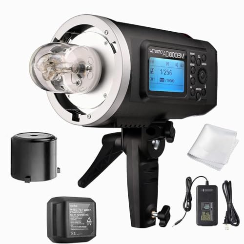 Godox AD600BM Bowens Mount 600Ws GN87 HSS Outdoor Flash Strobe Light with 2.4G Wireless X System, 8700mAh Battery to Provide 500 Full Power Flashes Recycle in 0.01-2.5 Second, WCleaning Cloth