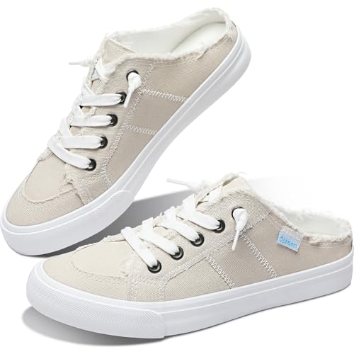 Obtaom Women Canvas Mules Memory Foam Clipper Fashion Sneakers Comfortable Slip-On Mule Backless Holiday Shoes