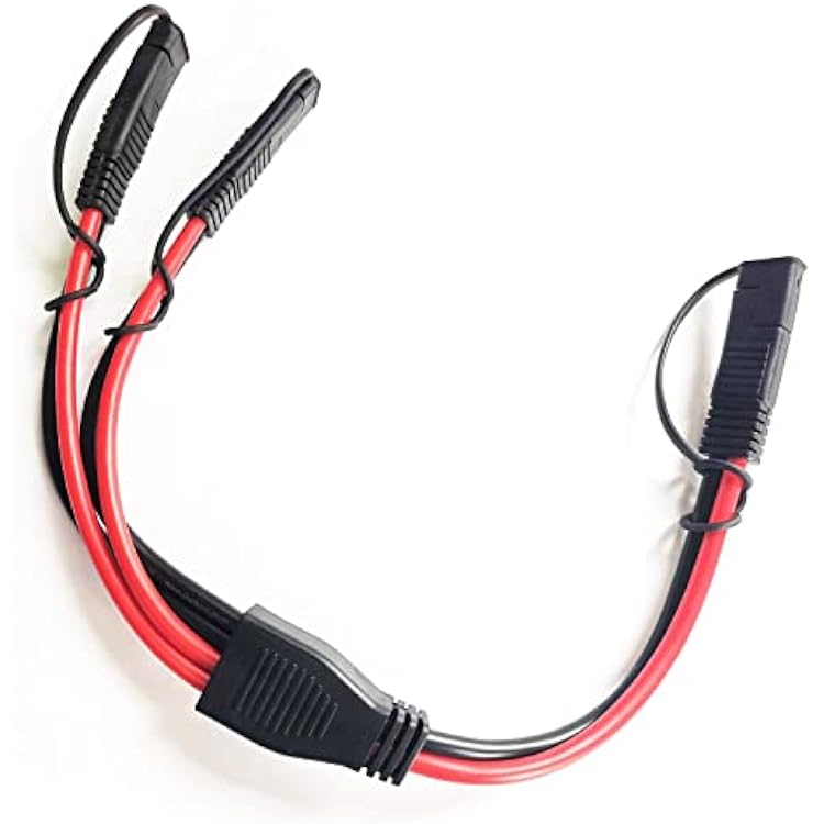 10AWG SAE Splitter Cable SAE DC Power Automotive Connector Cable SAE Y Splitter 1 to 2 Extension Cable for Solar Battery Connection and Transfer - with Waterproof Cap 40cm1.3ft