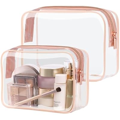 PACKISM TSA Approved Toiletry Bag 2 Pack - 1 Medium TSA Quart Carry-On & 1 Large for Checked Luggage, Water-resistant Clear Makeup Bag Clear Travel Bags for Toiletries, Rose Pink