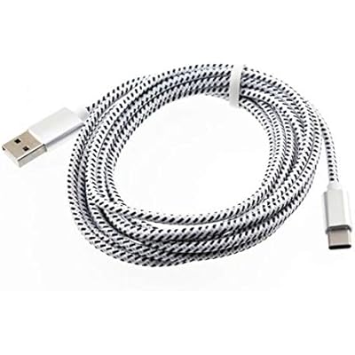White Braided 10ft Long Type-C Cable Rapid Charger Sync USB Wire USB-C Power Cord for Straight Talk ZTE Max Duo LTE - T-Mobile Alcatel Idol 4S - T-Mobile HTC 10 - T-Mobile LG G5 - T-Mobile LG G6